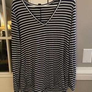Navy and white striped v neck tee